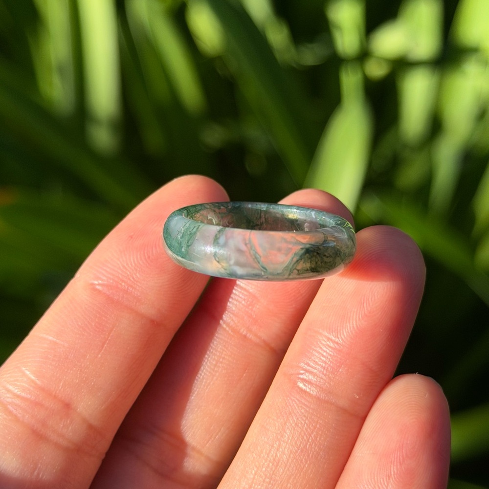 Size 10 natural moss agate band ring 0723